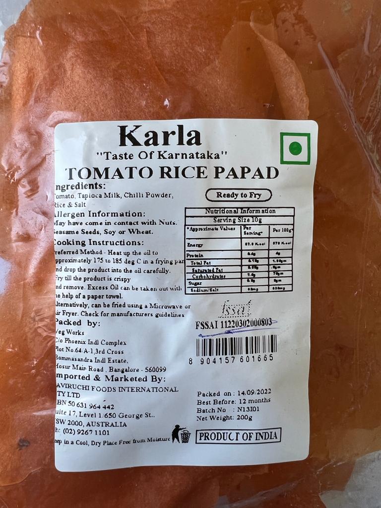 Tomato Rice Papad | Crispy Tomato Flavored Crackers | Karla | Saviruchi Foods - Image 2